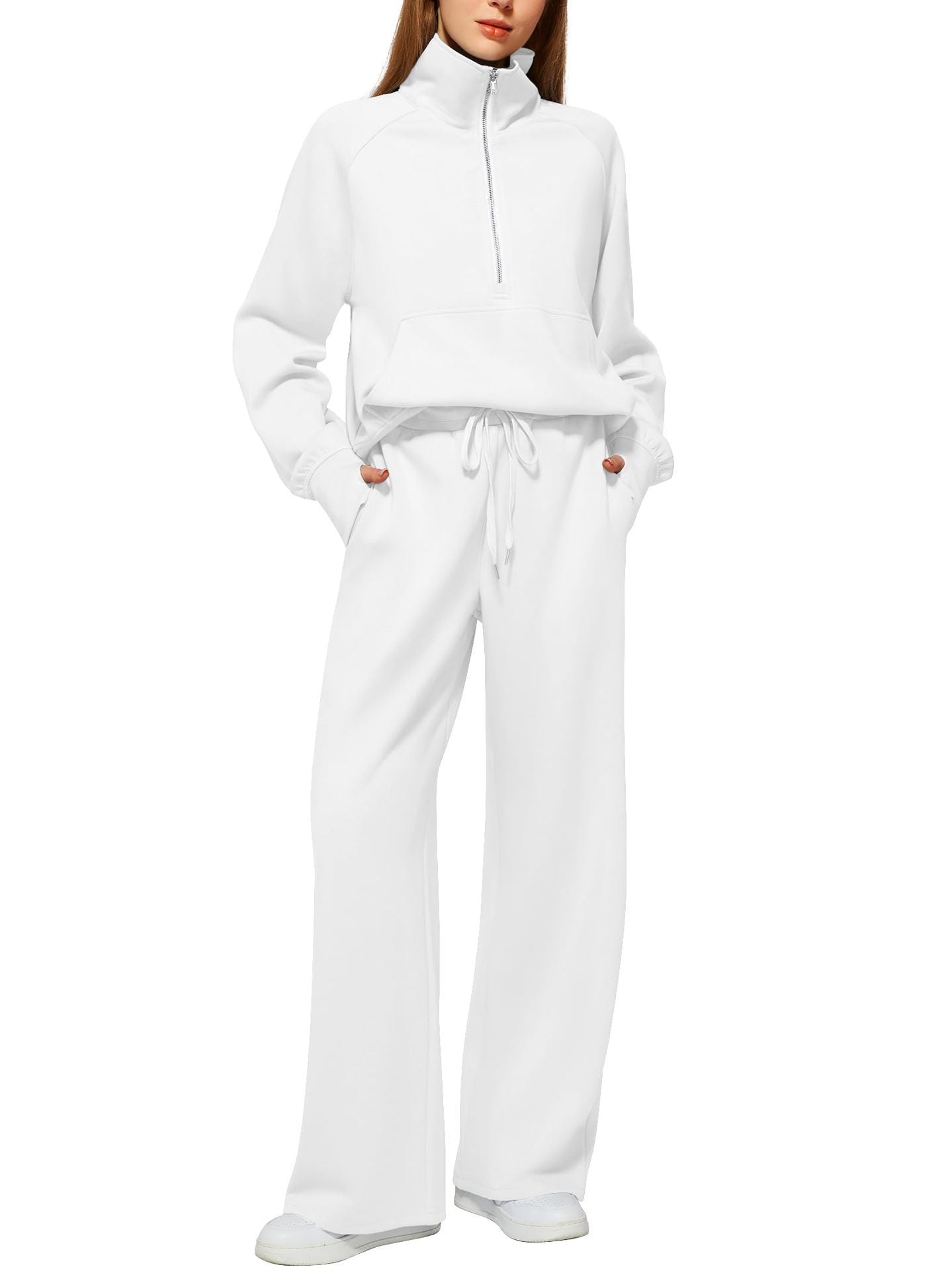 Oversized Half Zip Sweatshirt and Wide Leg Pants Set