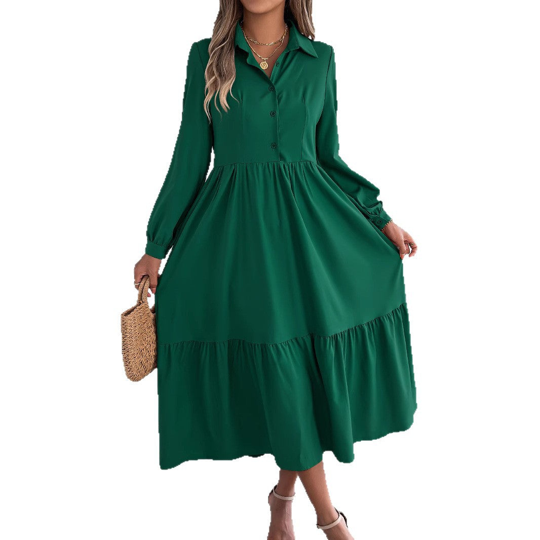 Button-Down Long Sleeve Tiered Dress