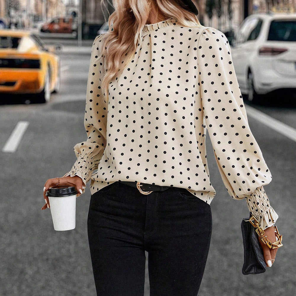 Polka Dot Cropped Long Sleeve Top