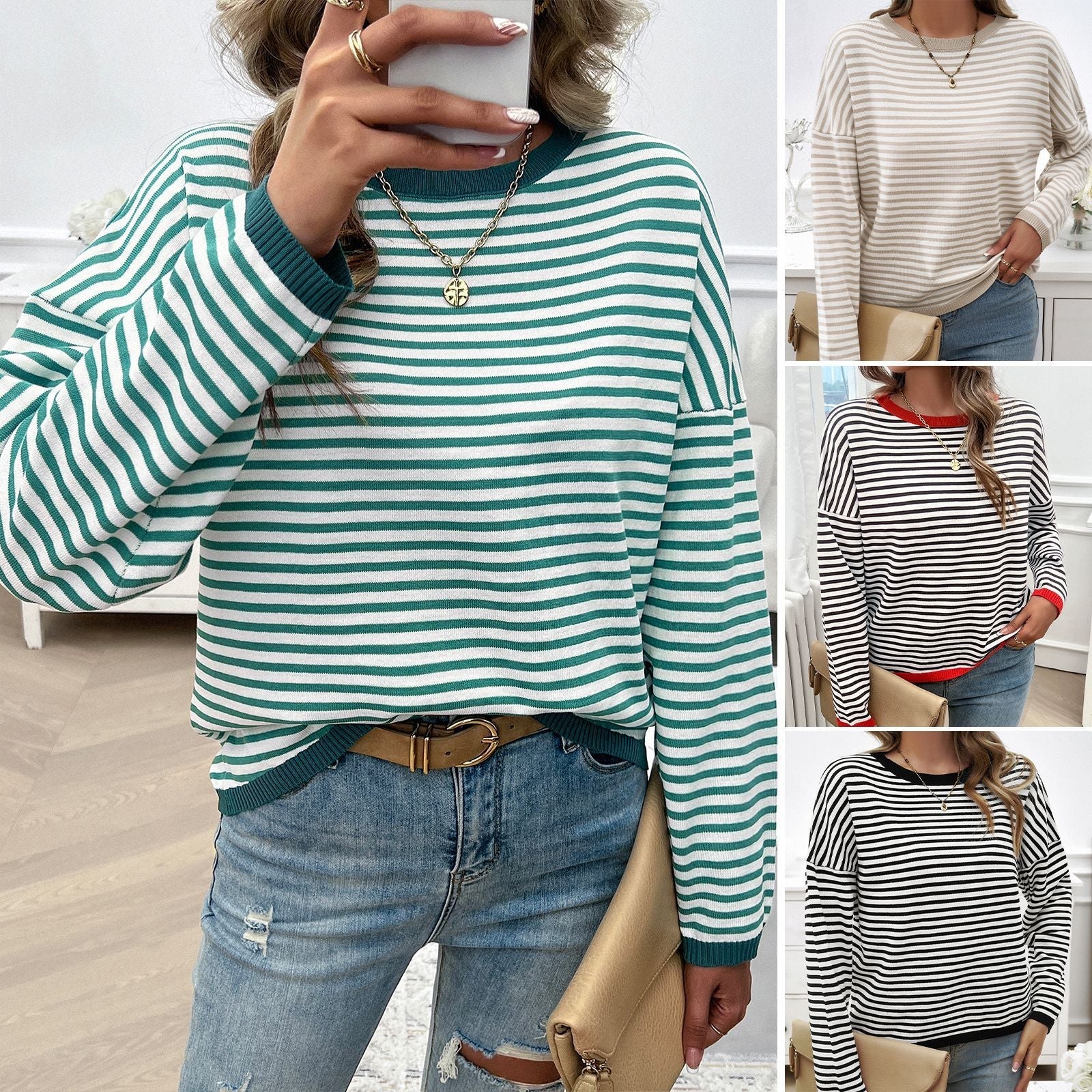 Striped Casual Long Sleeve Knit Top