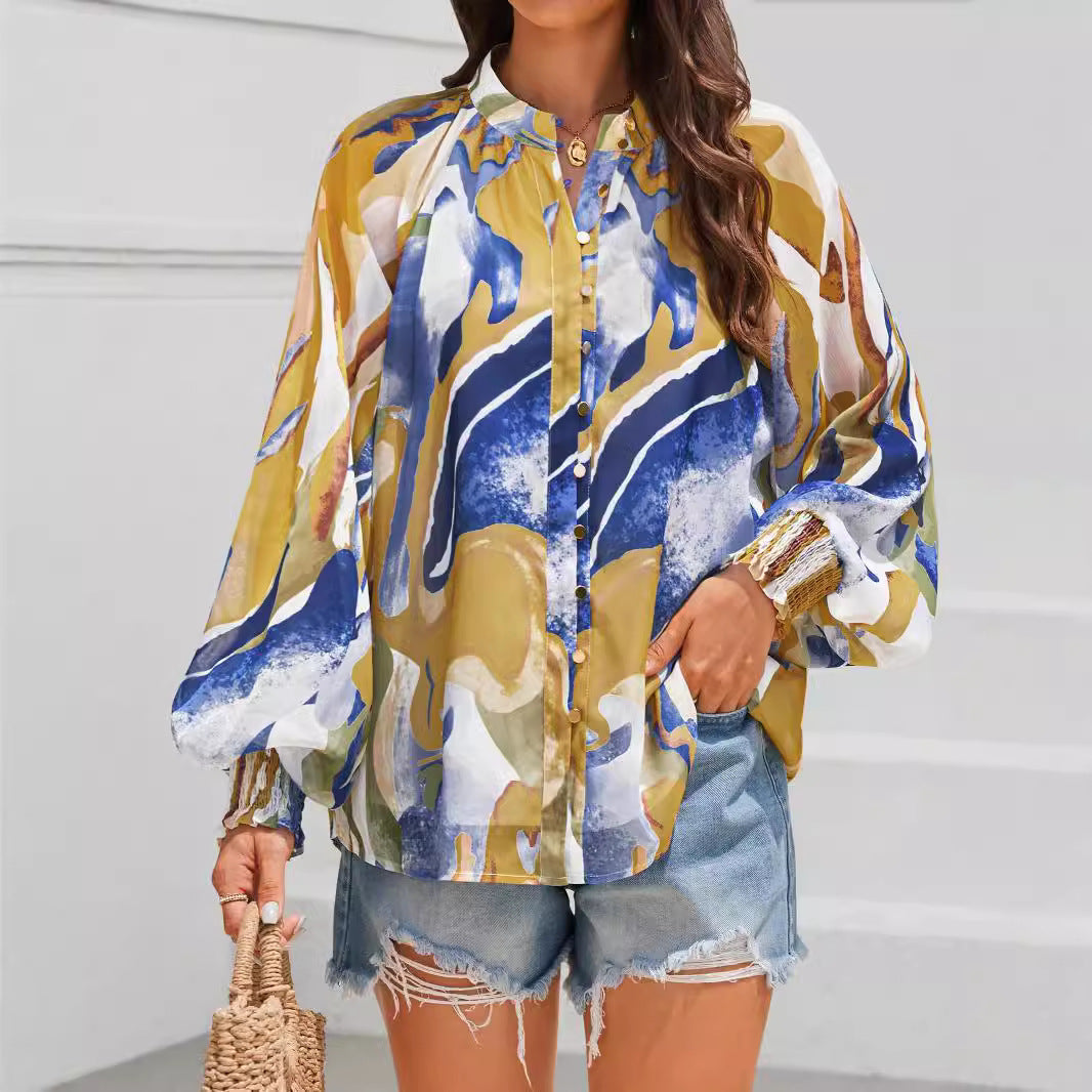 Floral Printed Button-Up Blouse