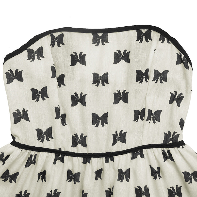 Women Y2K Bow Print Tie Strap Mini Dress