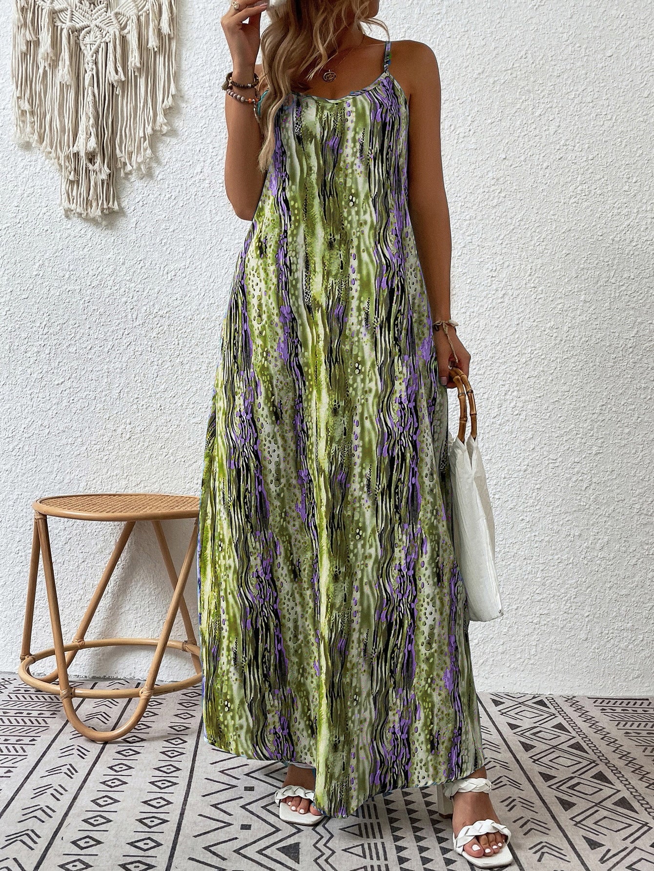 Trendy Printed Spaghetti Strap Dress