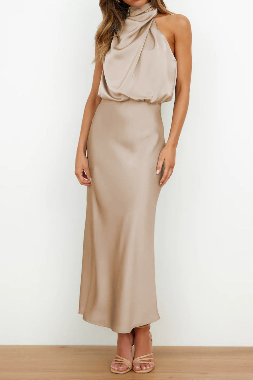 Satin Sleeveless Elegant Evening Dress