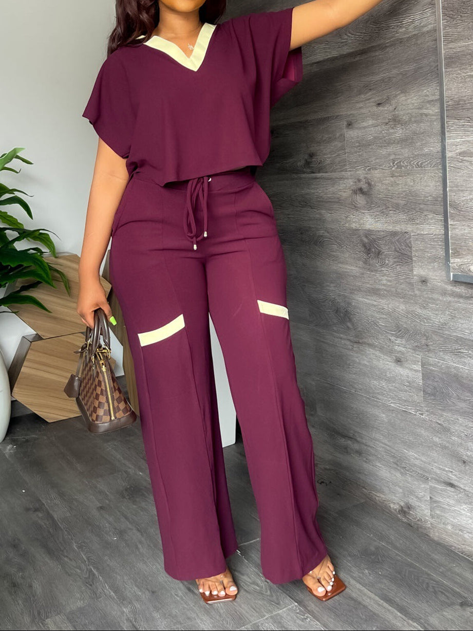 Casual Short Sleeve Top and Pants Set
