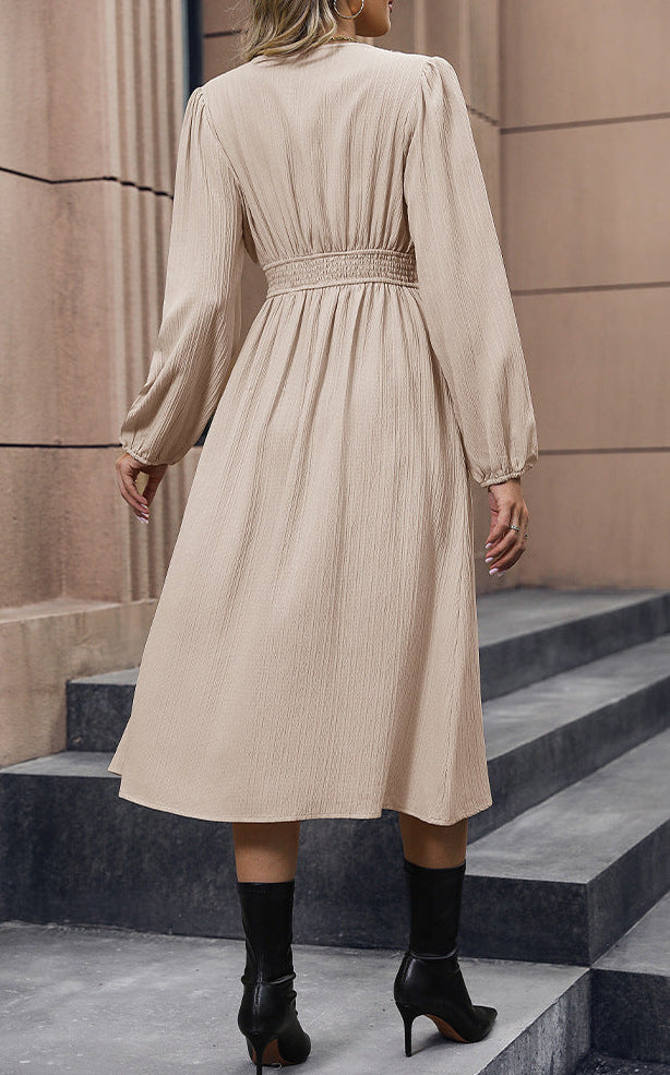 Women's V Neck Long Sleeve Work Dress
