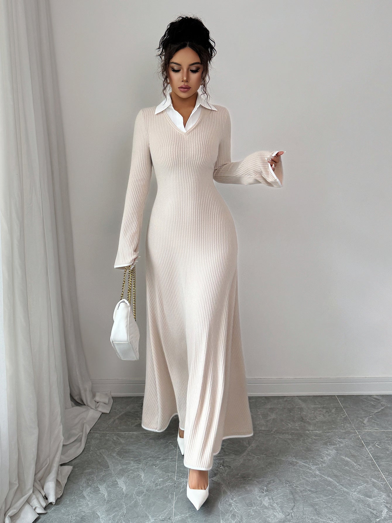 Minimalist Solid Long Sleeve Maxi Dress