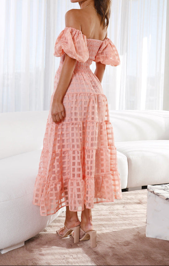 Women Off Shoulder Lantern Sleeve Dress