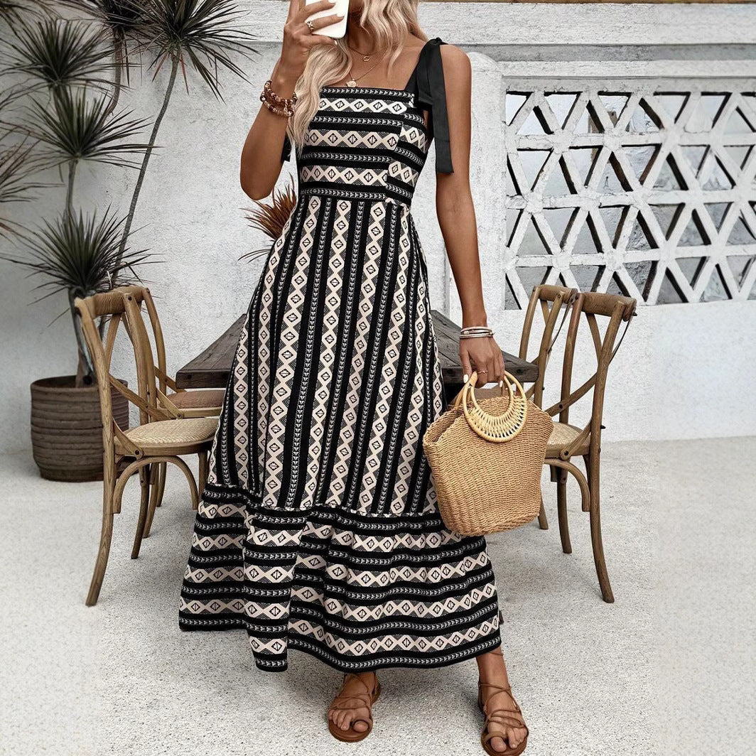 Bohemian Print Strappy Maxi Dress