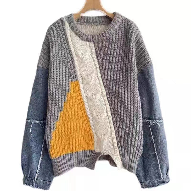 Relaxed Fit Colorblock Knit Pullover Sweater