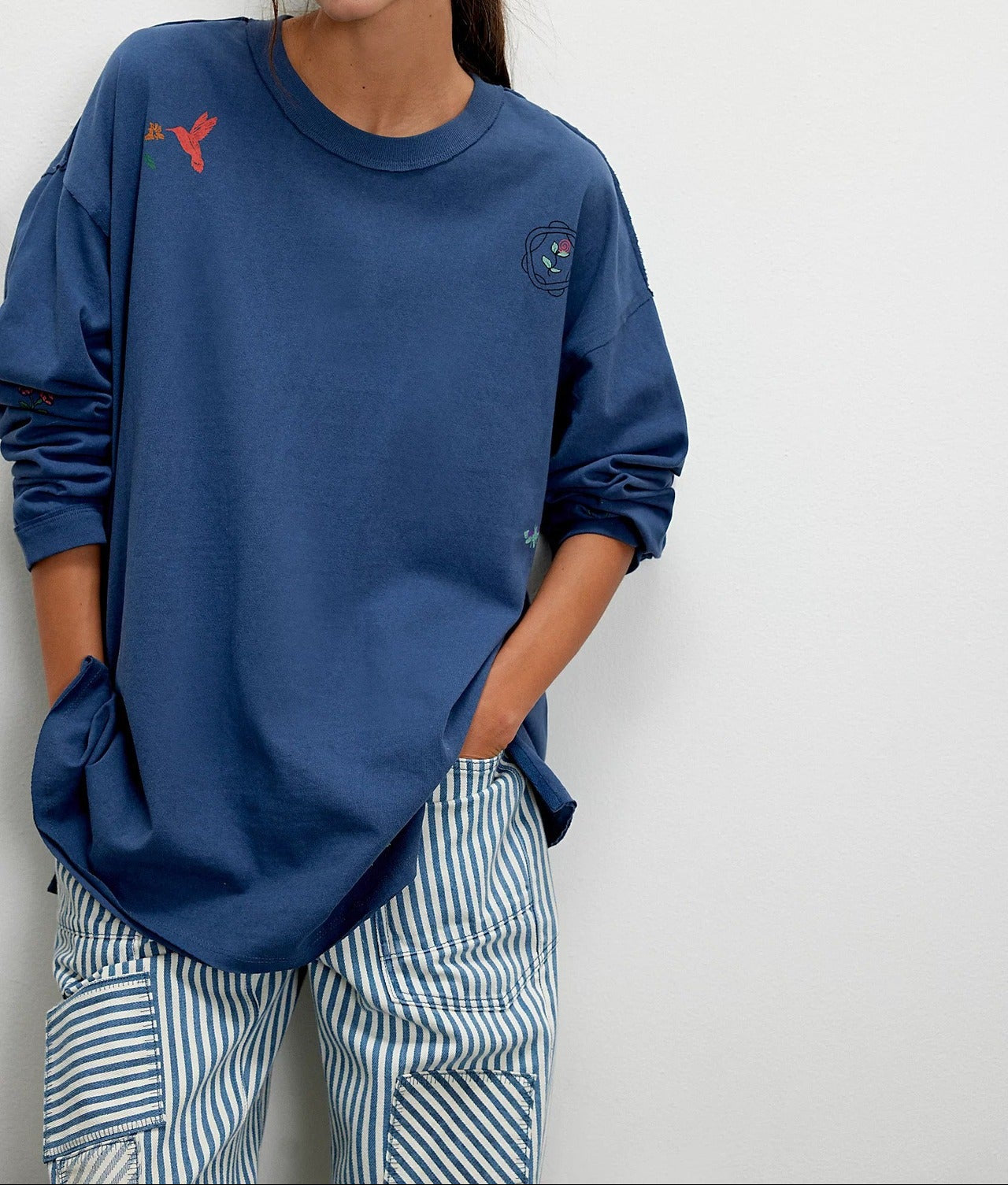 Embroidered Knit Pullover Sweatshirt