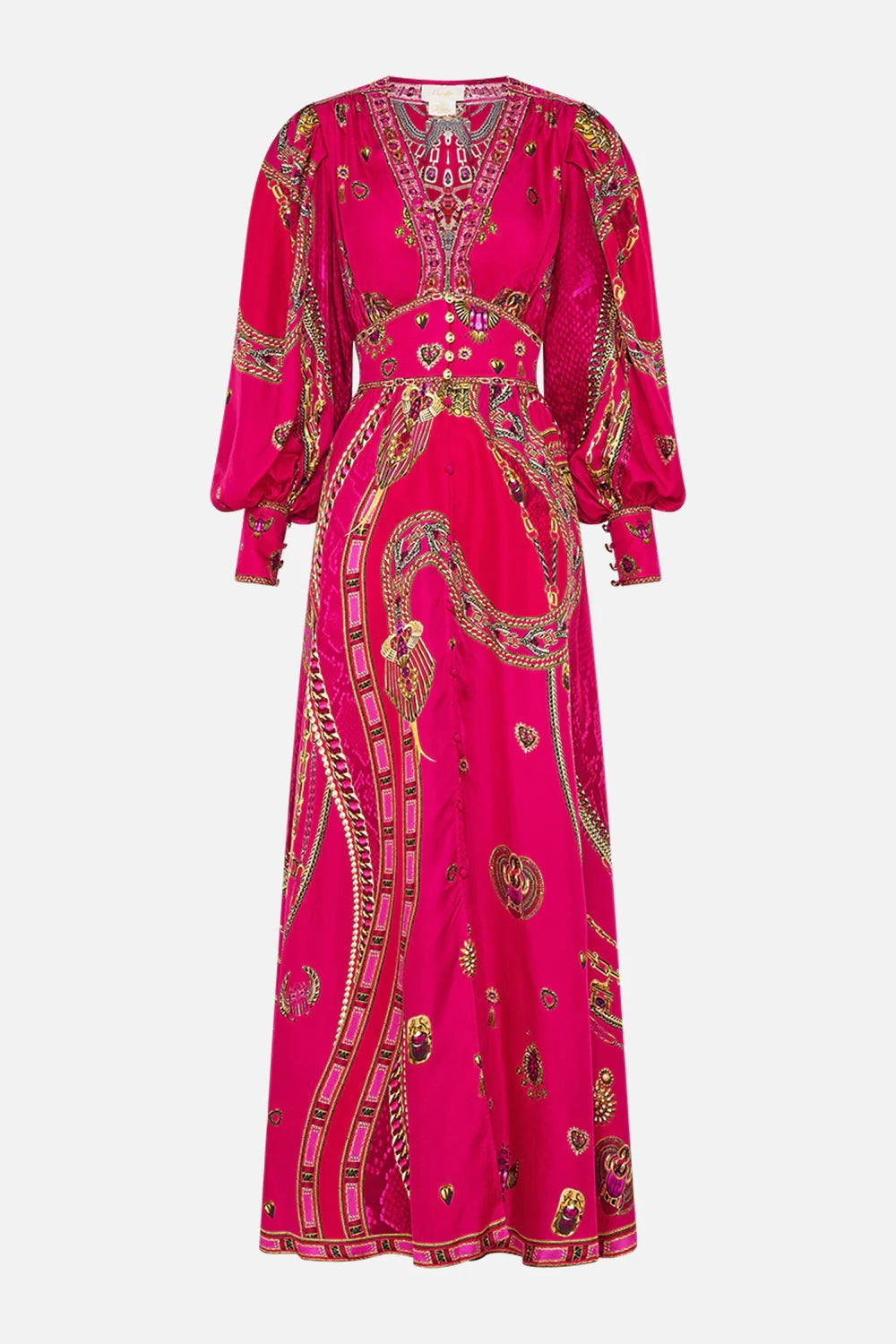 Printed V-Neck Long Sleeve Chiffon Dress