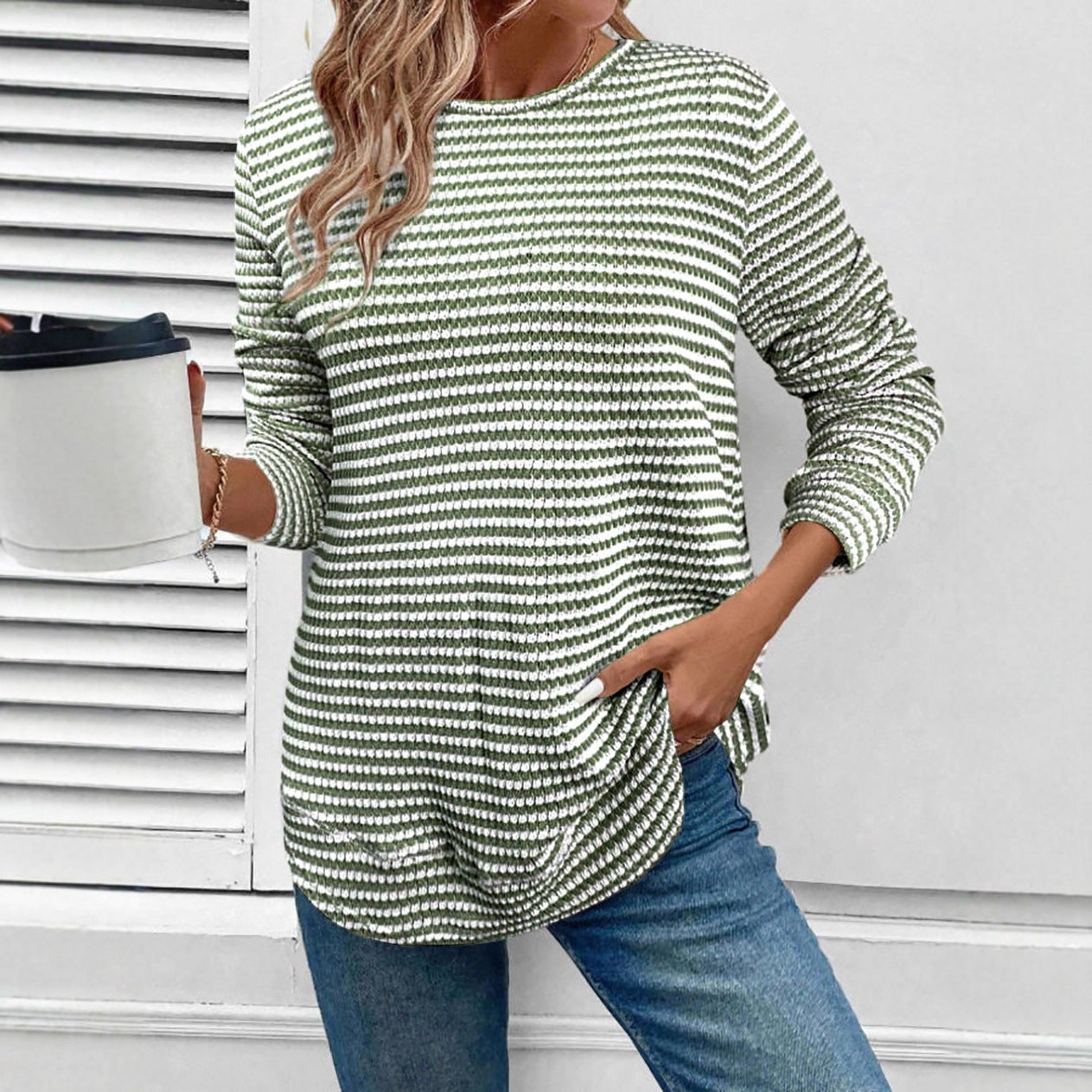 Striped Long Sleeve Casual Top