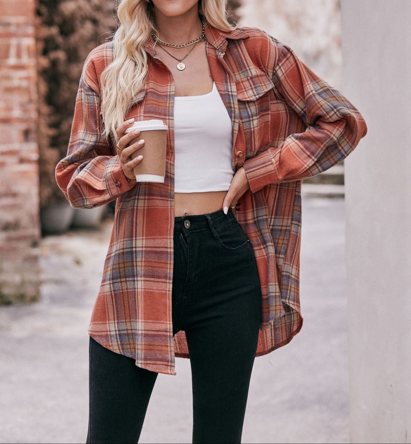 Women's Color Block Plaid Button-Up Shirt