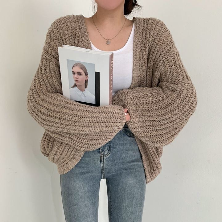Chunky Knit Balloon Sleeve Cardigan