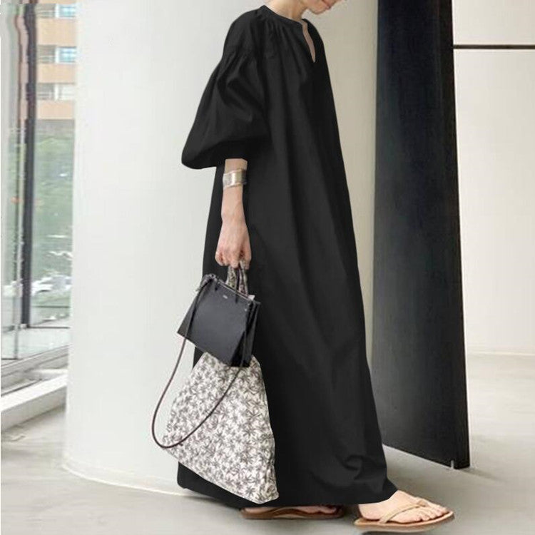 Cotton Lantern Sleeve Flowy Midi Dress