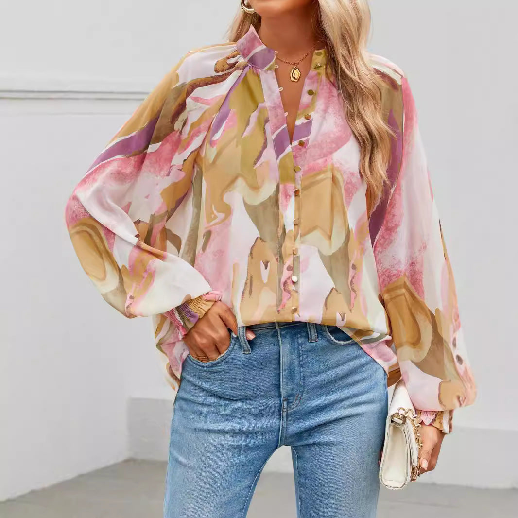 Floral Printed Button-Up Blouse