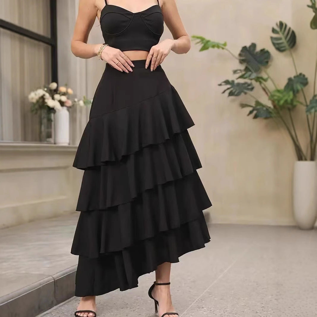 High Waist Asymmetrical Maxi Skirt