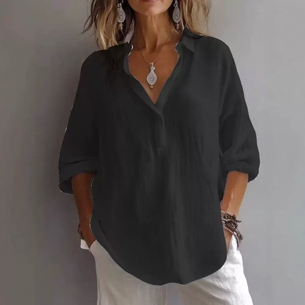 Relaxed V-Neck Long Sleeve Shirt