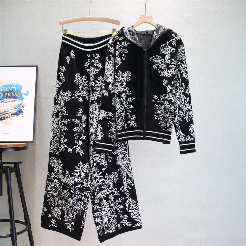Hooded Knit Top and Wide-Leg Pants Set