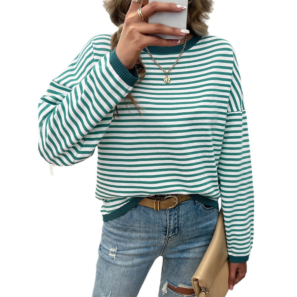 Striped Casual Long Sleeve Knit Top
