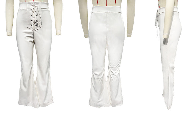 High Waist Flared PU Leather Pants
