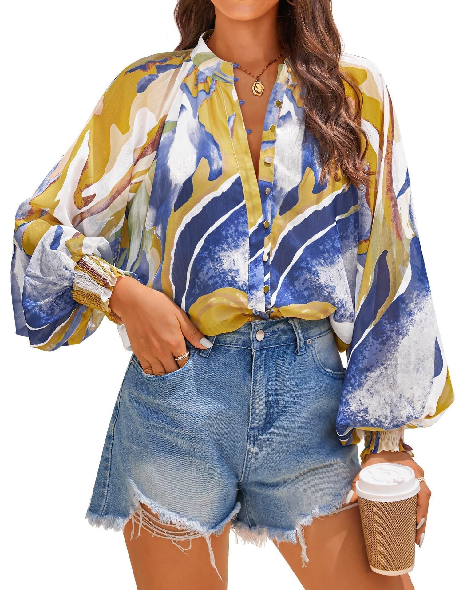 Floral Printed Button-Up Blouse