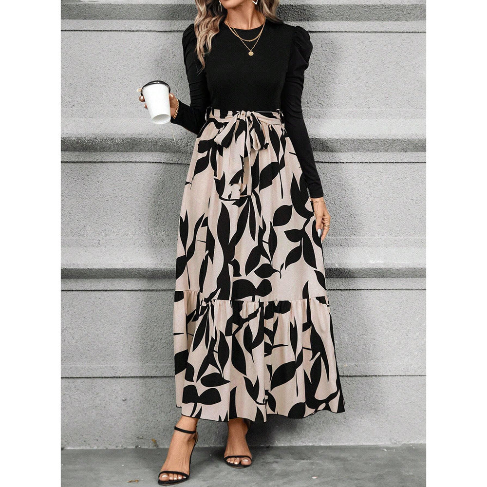 Floral Print Long Sleeve Dress with Belted Waist