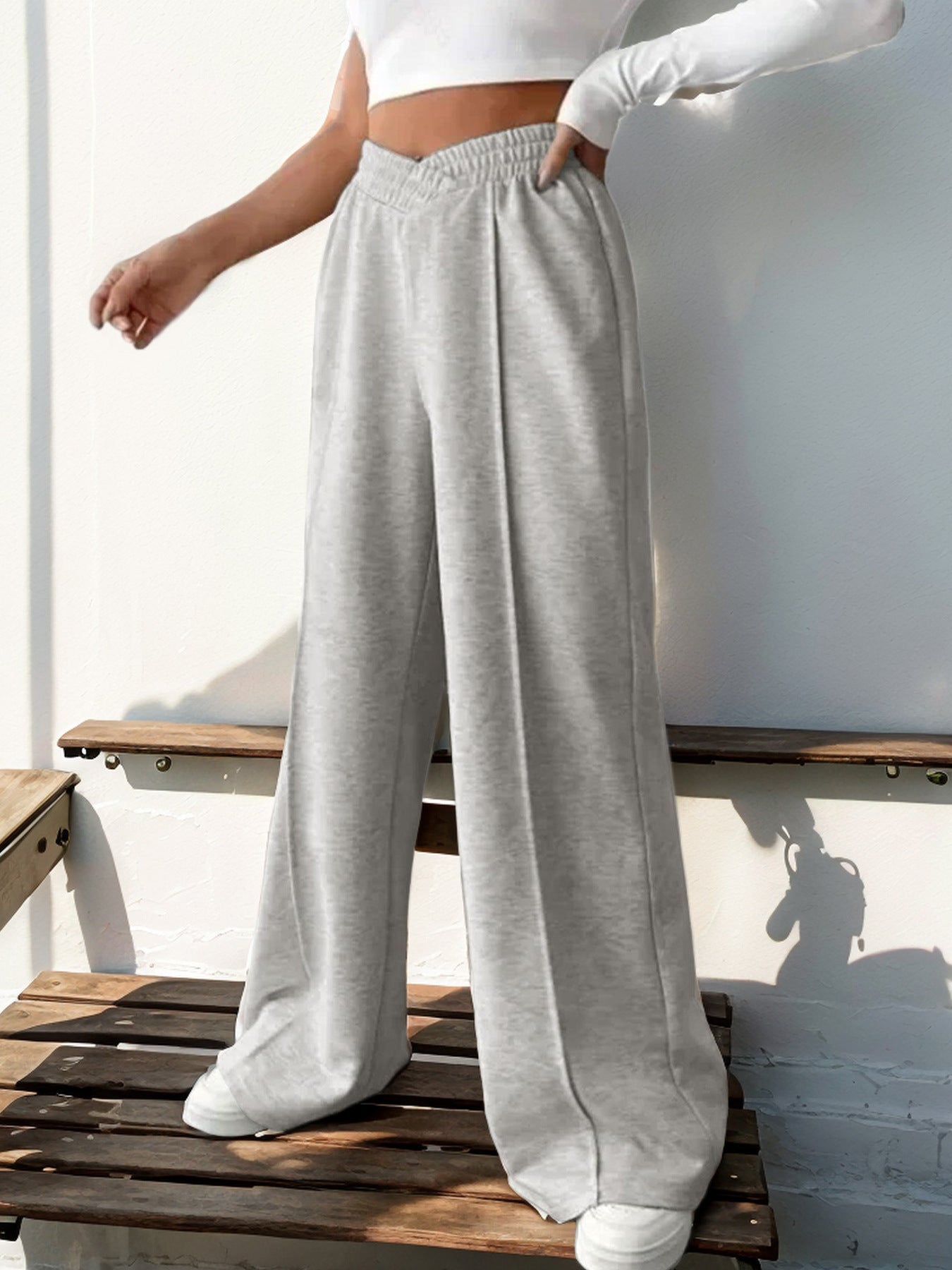 V Shape High Waist Wide Leg Pants
