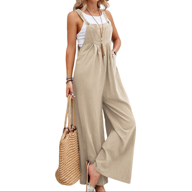Solid Color Casual Cotton Overalls Pants