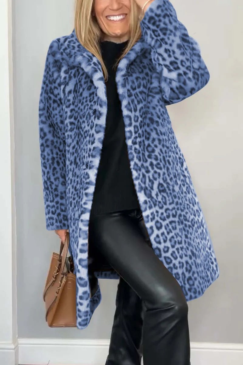 Leopard Print Plush Mid-Length Coat