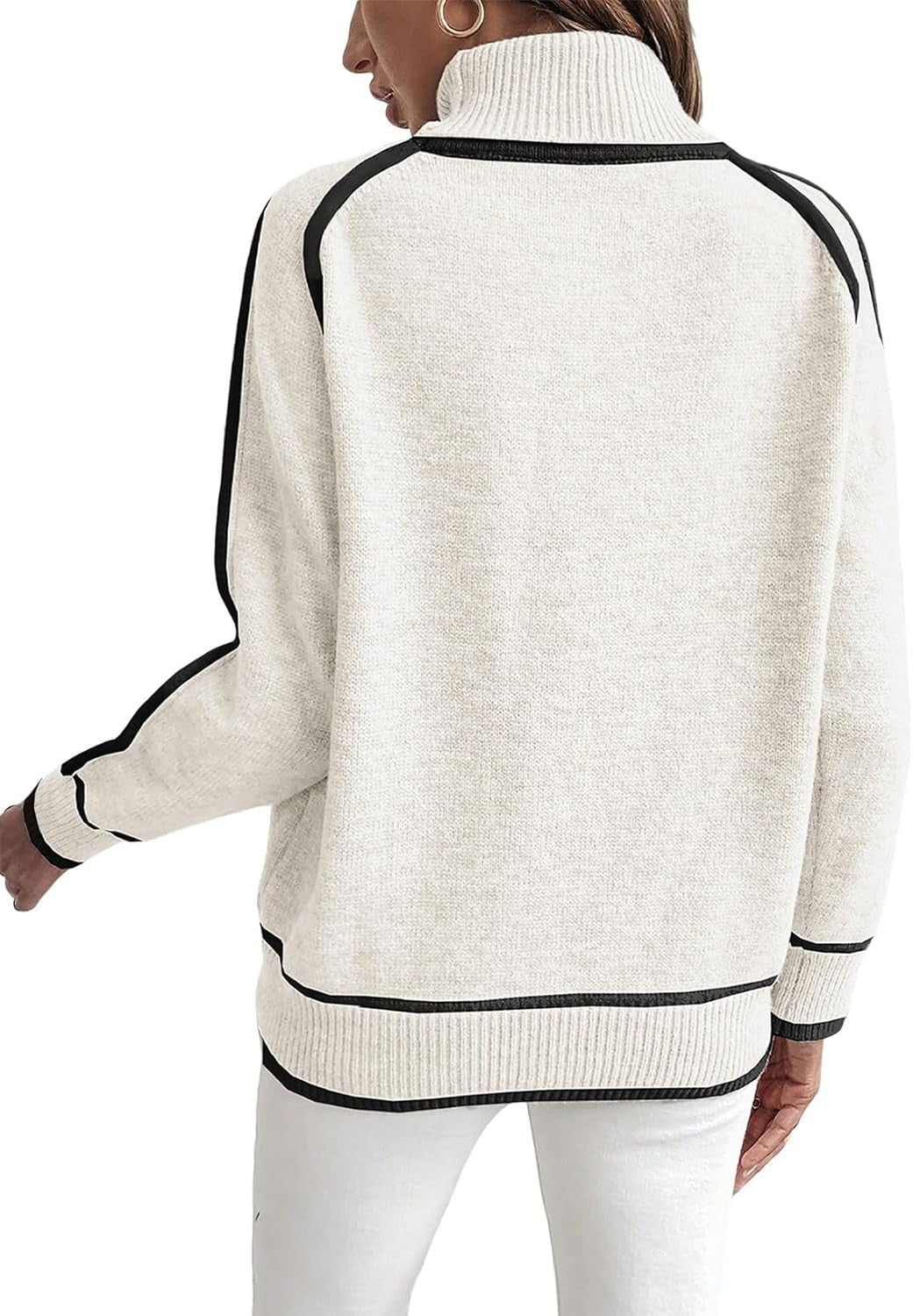 Loose Fit High Neck Long Sleeve Knit Sweater for Women