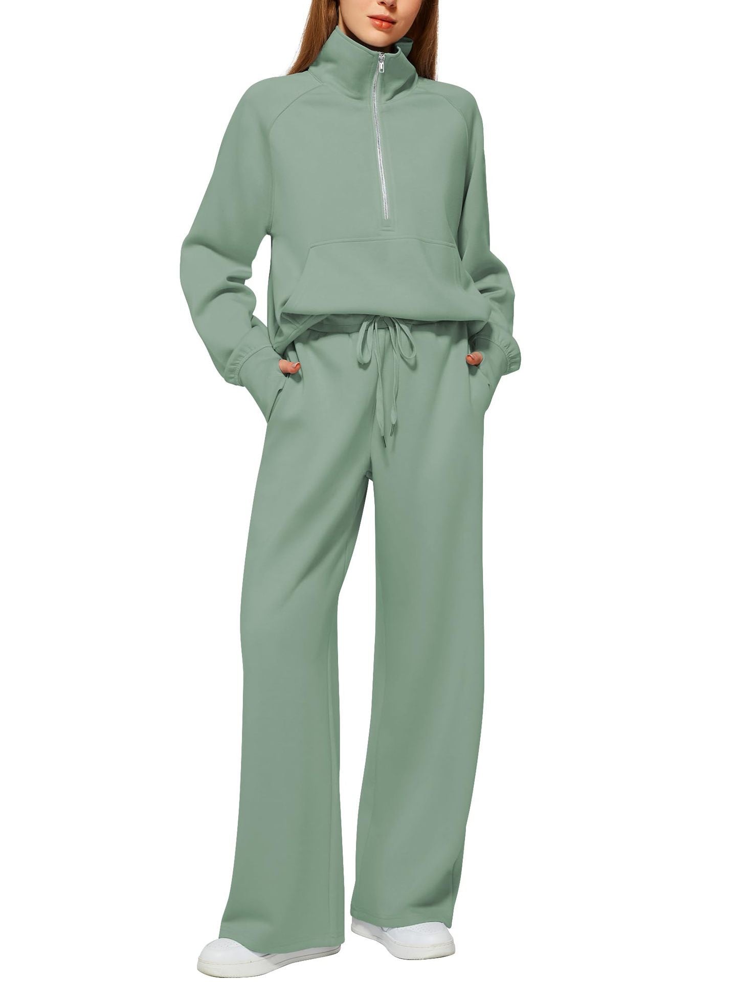 Oversized Half Zip Sweatshirt and Wide Leg Pants Set