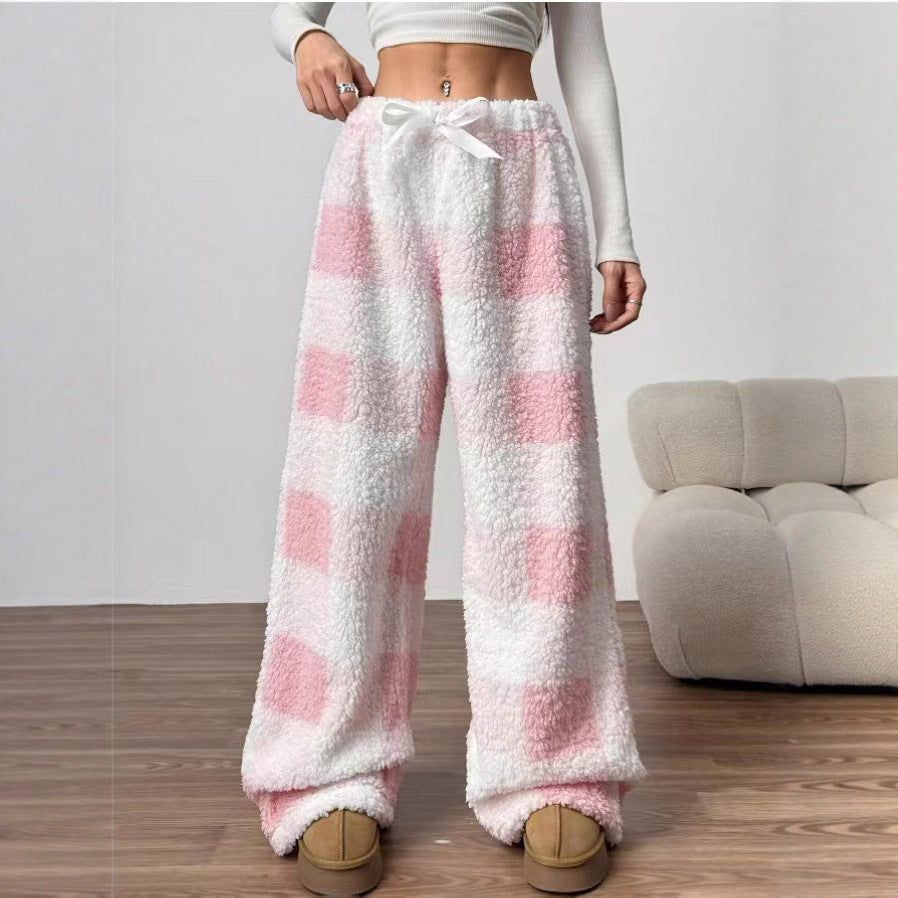Plaid Print Tie-Waist Wide-Leg Pants
