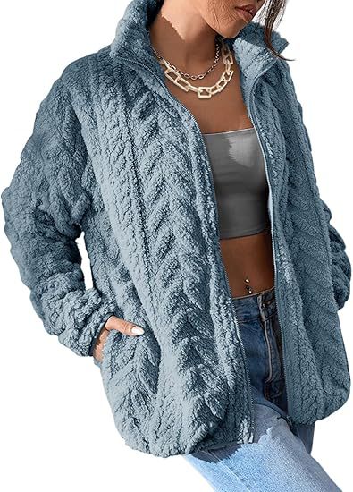 Solid Zip-Up Stand Collar Fleece Jacket