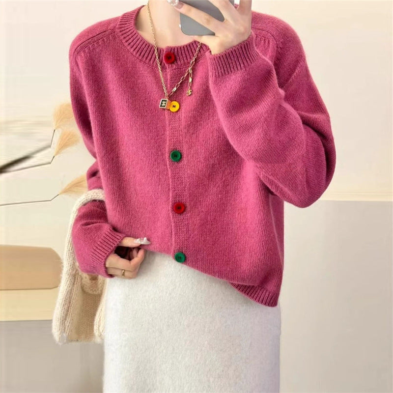 Button-Front Cropped Knit Cardigan