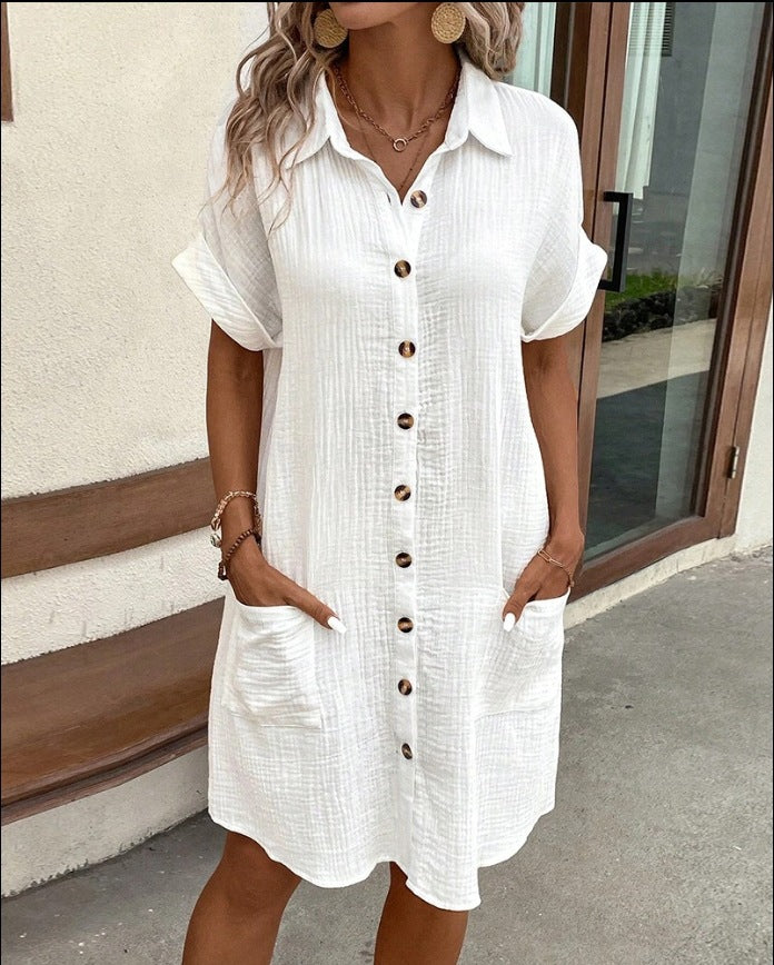 Women's Solid Button Midi Dress