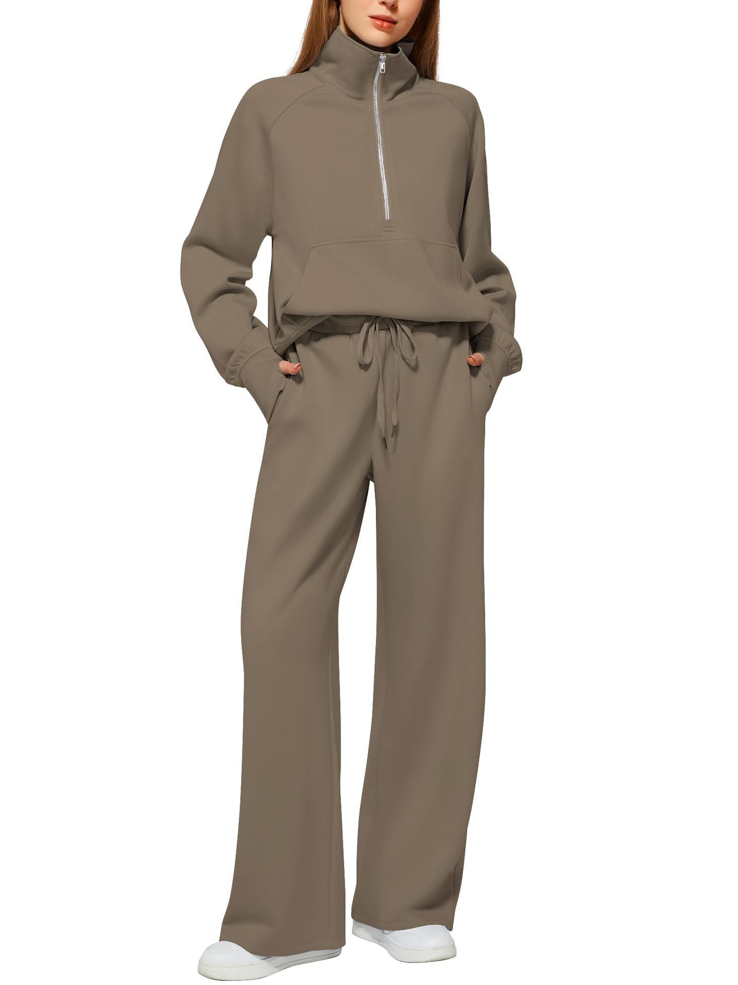 Oversized Half Zip Sweatshirt and Wide Leg Pants Set
