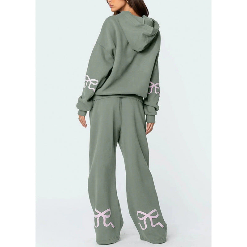 Thick Crew Neck Sweatshirt and Wide-Leg Pants Set