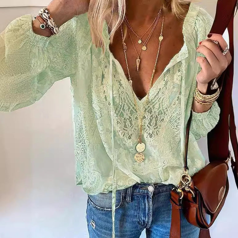 Relaxed Fit Lace Print Blouse