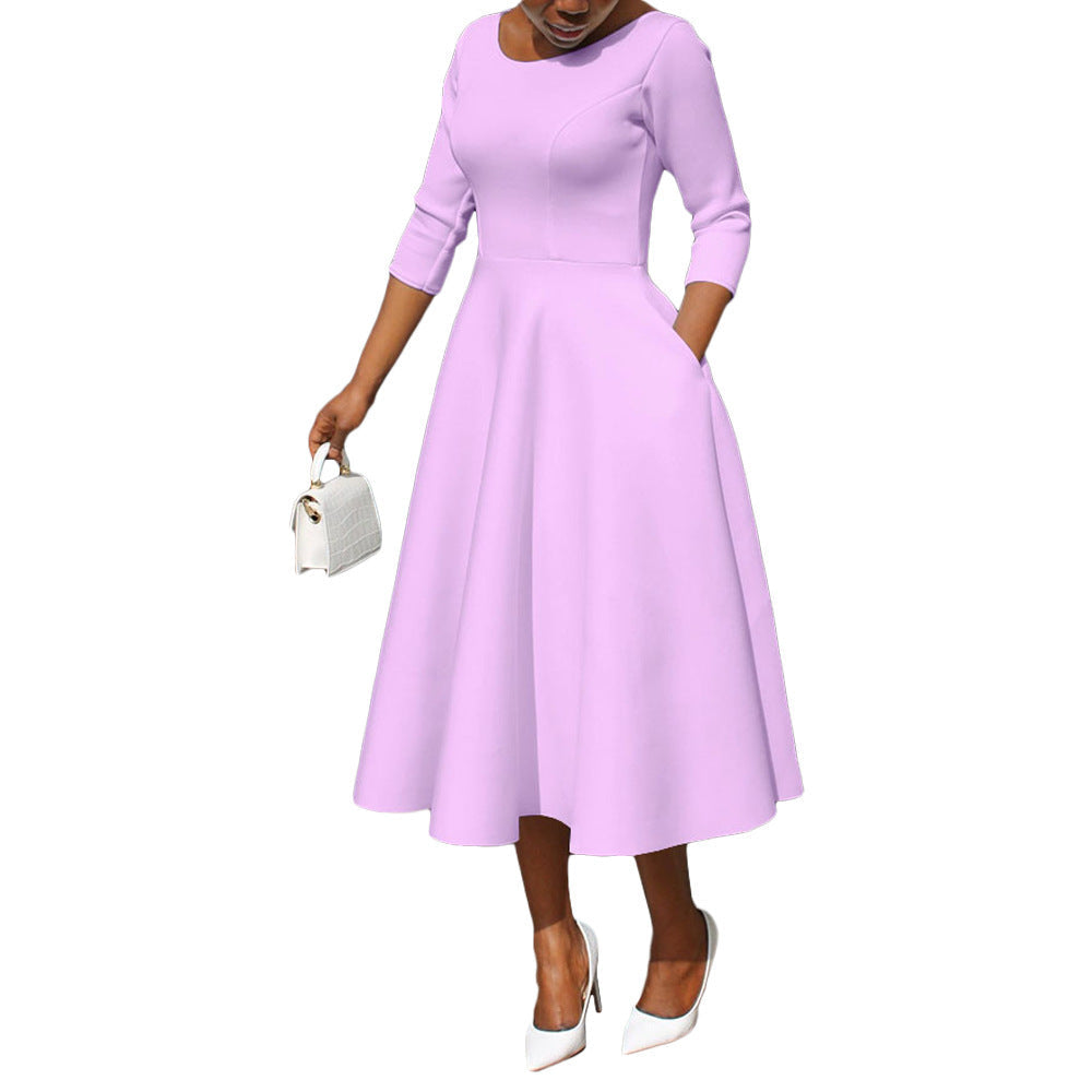 Solid U-Neck Pocket Maxi Dress