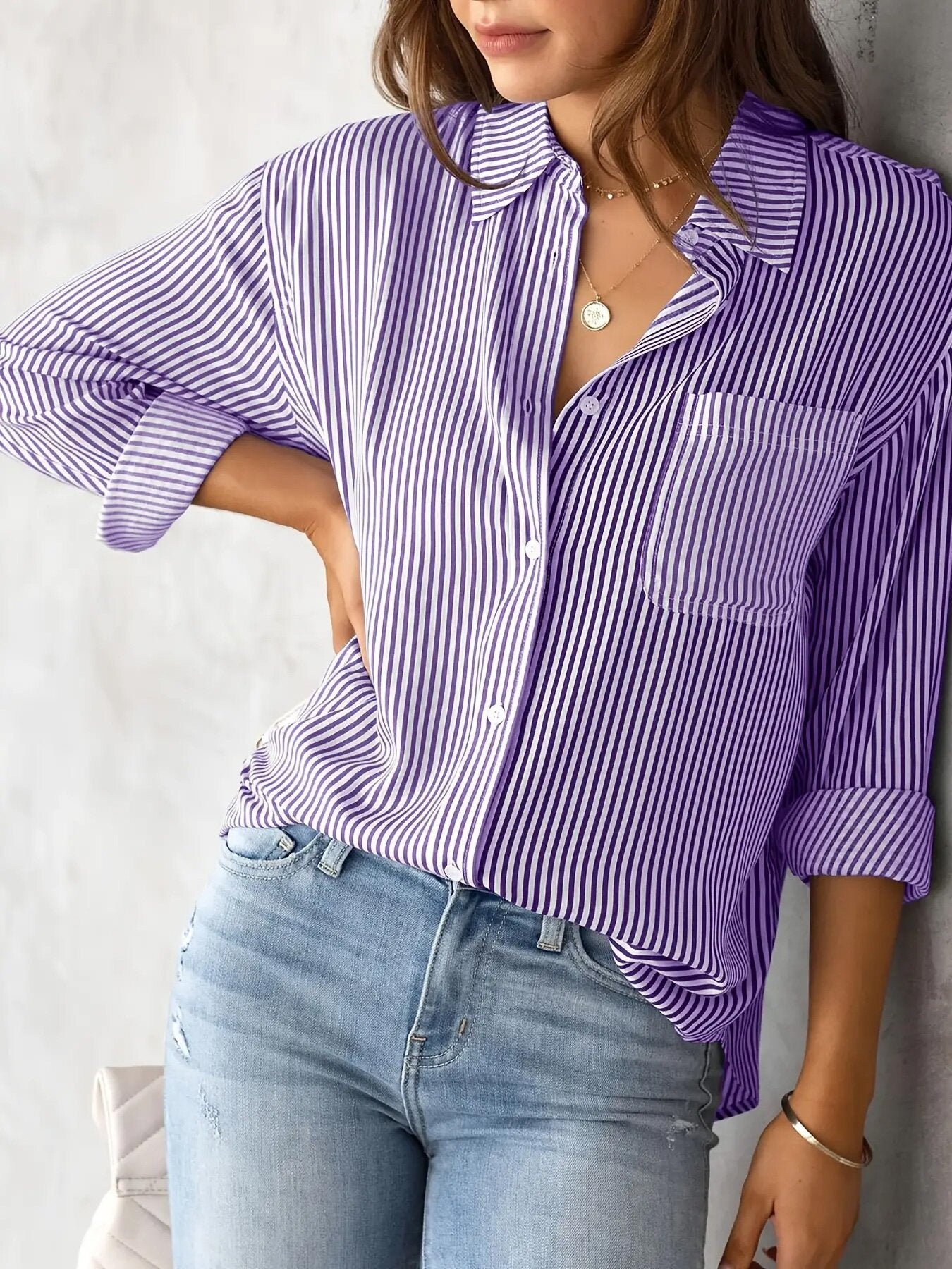 Printed Striped Button-Up Shirt