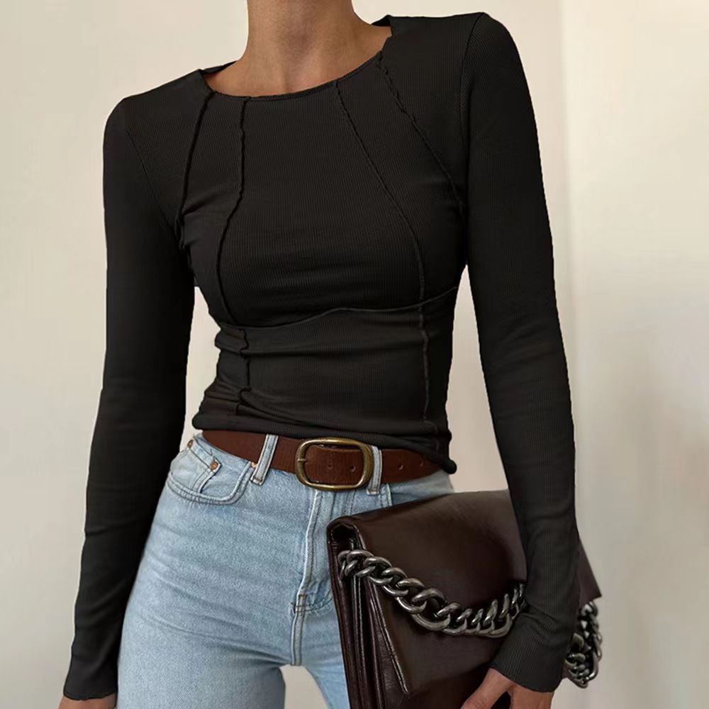 Structured Seam Solid Long Sleeve Top