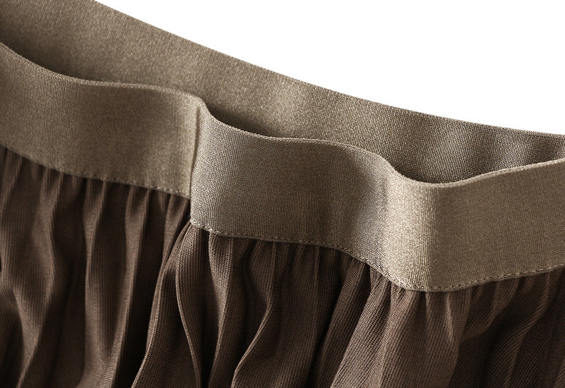 Elastic High-Waist Pleated Skirt