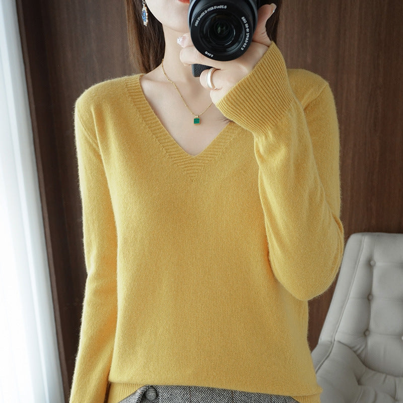 V Neck Lightweight Knit Slim Fit Pullover Sweater