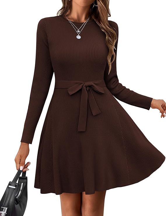 Ribbed Knit Long Sleeve Dress with Belt