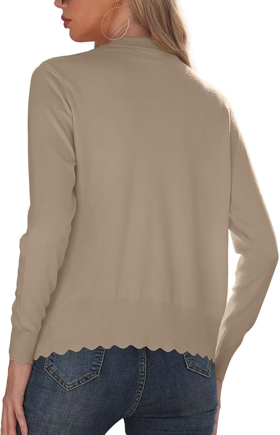 Ruffle Trim V-Neck Cropped Knit Cardigan