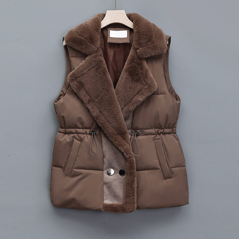 Plus Size Double-Breasted Faux Fur Vest