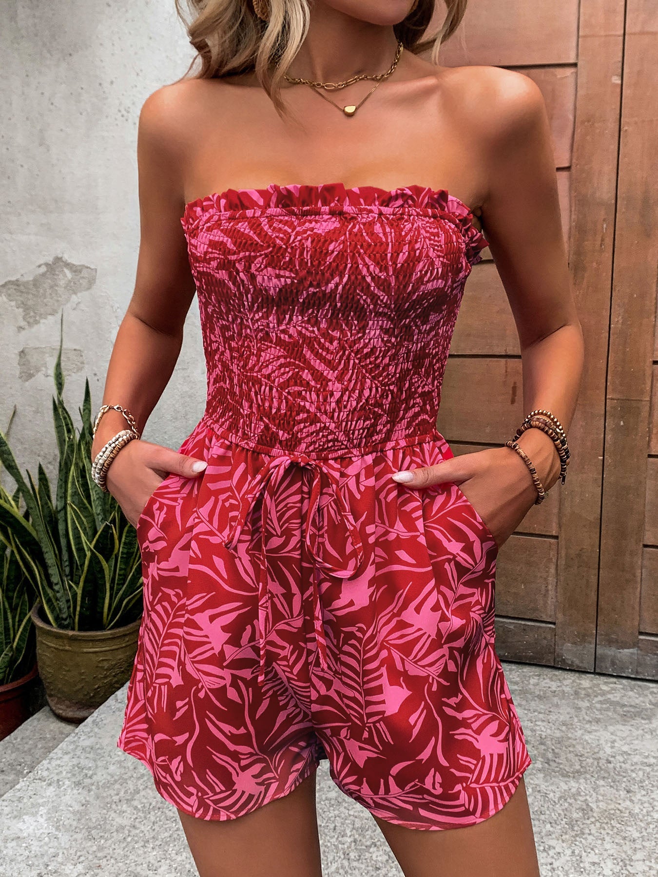 Women's Off Shoulder Printed Strapless Jumpsuit
