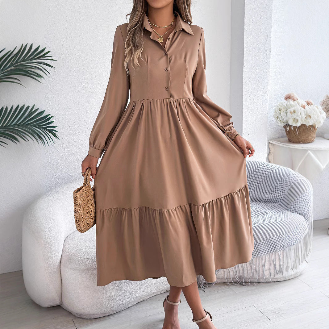 Button-Down Long Sleeve Tiered Dress